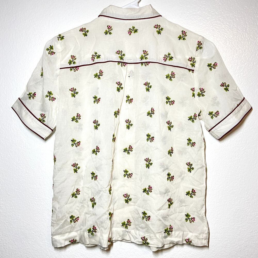 Les Coyotes De Paris Ida Flower Embroidered Blouse Ecru Collared Short Sleeve XS - Picture 6 of 6